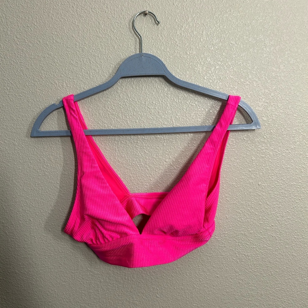 aerie Hot Pink Ribbed Bikini Top
